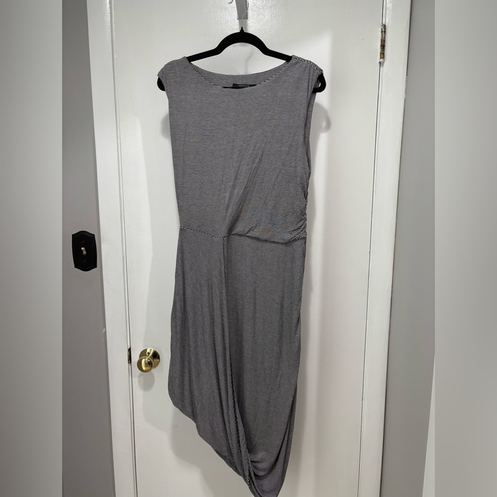 Portmans Blue & White Striped Asymmetrical Draped Midi Dress Large